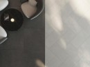 Wnętrze z szarymi płytkami imitującymi kamień Porcelanosa Matika Topo