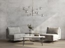 Wnętrze z betonową szarą ścianą i płytkami drewnopodobnymi Porcelanosa Bremen Ash