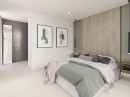 Sypialnia z płytkami drewnopodobnymi Porcelanosa Bremen Nut