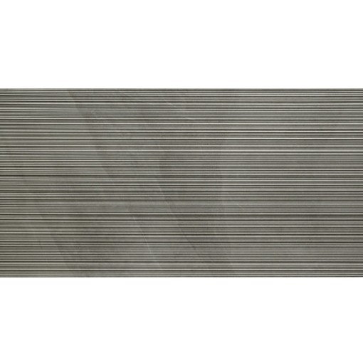 Płytka ścienna imitująca kamień w kolorze grafitowym z powierzchnią strukturalną Italgraniti Shale Ash Ribbed SL04BAR 60x120