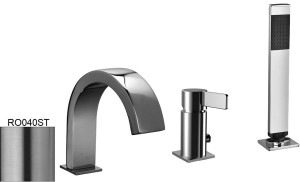 Paffoni Rock RO040ST bateria wannowa 3-otworowa jednouchwytowa stal szczotkowana