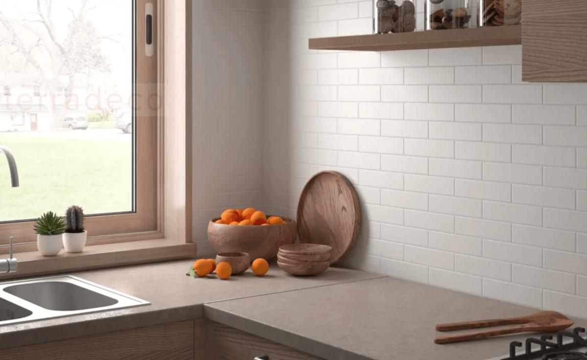 Płytki cegiełki jako backsplash Equipe Costa Nova White