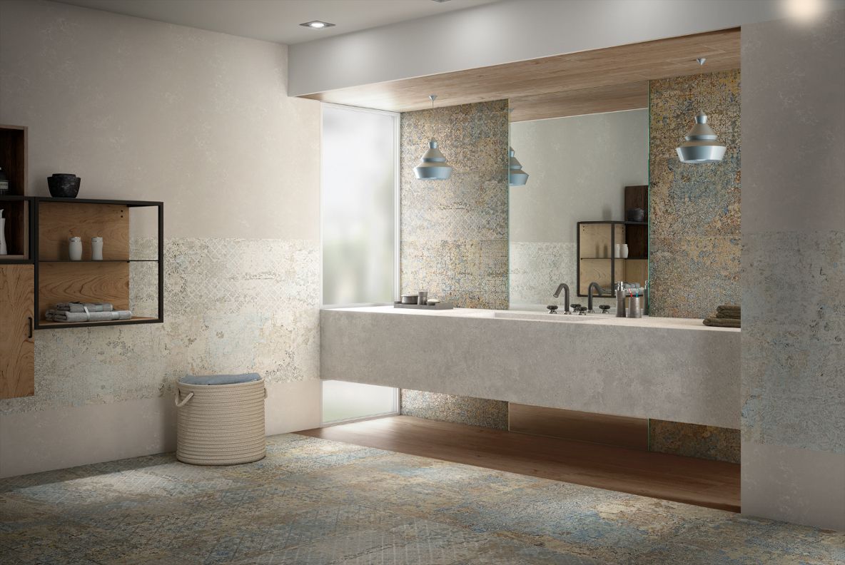 Imitujące postarzany materiał płytki z metalizowanymi efektami 