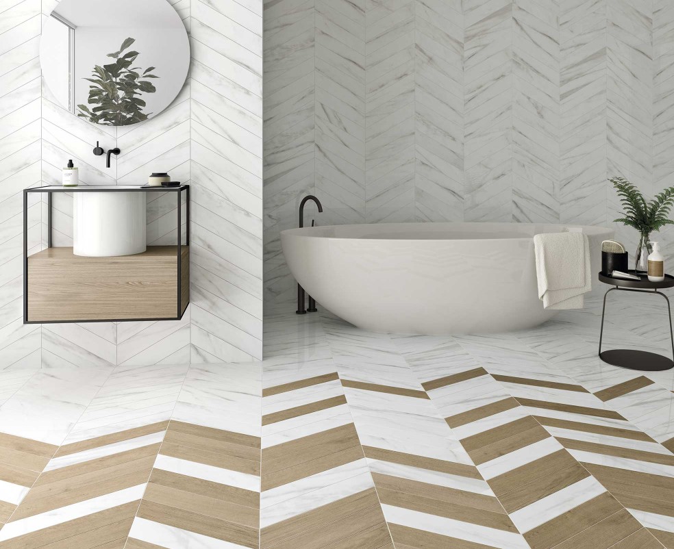 Imitacja marmuru i drewno w jodełke francuską