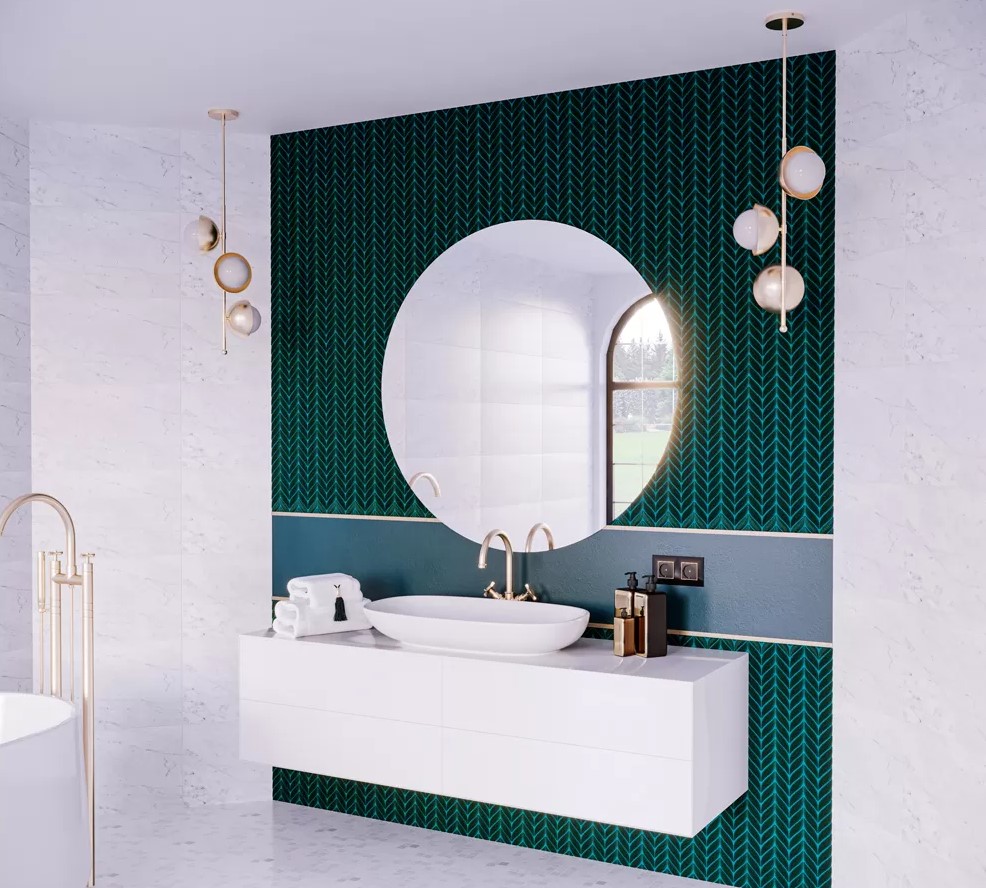 Mozaika jodełka florystyczna w łazience