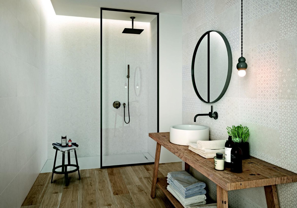 Patchwork w łazience skandynawskiej