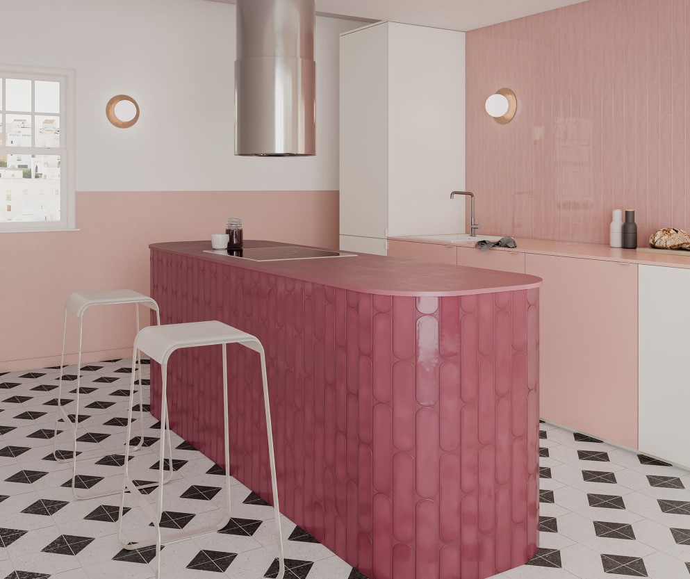 Płytki dekoracyjne jako obudowa wyspy kuchennej