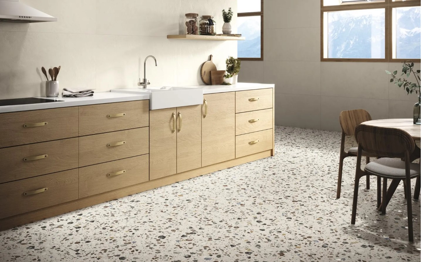 Płytki lastryko w kuchni na podłodze