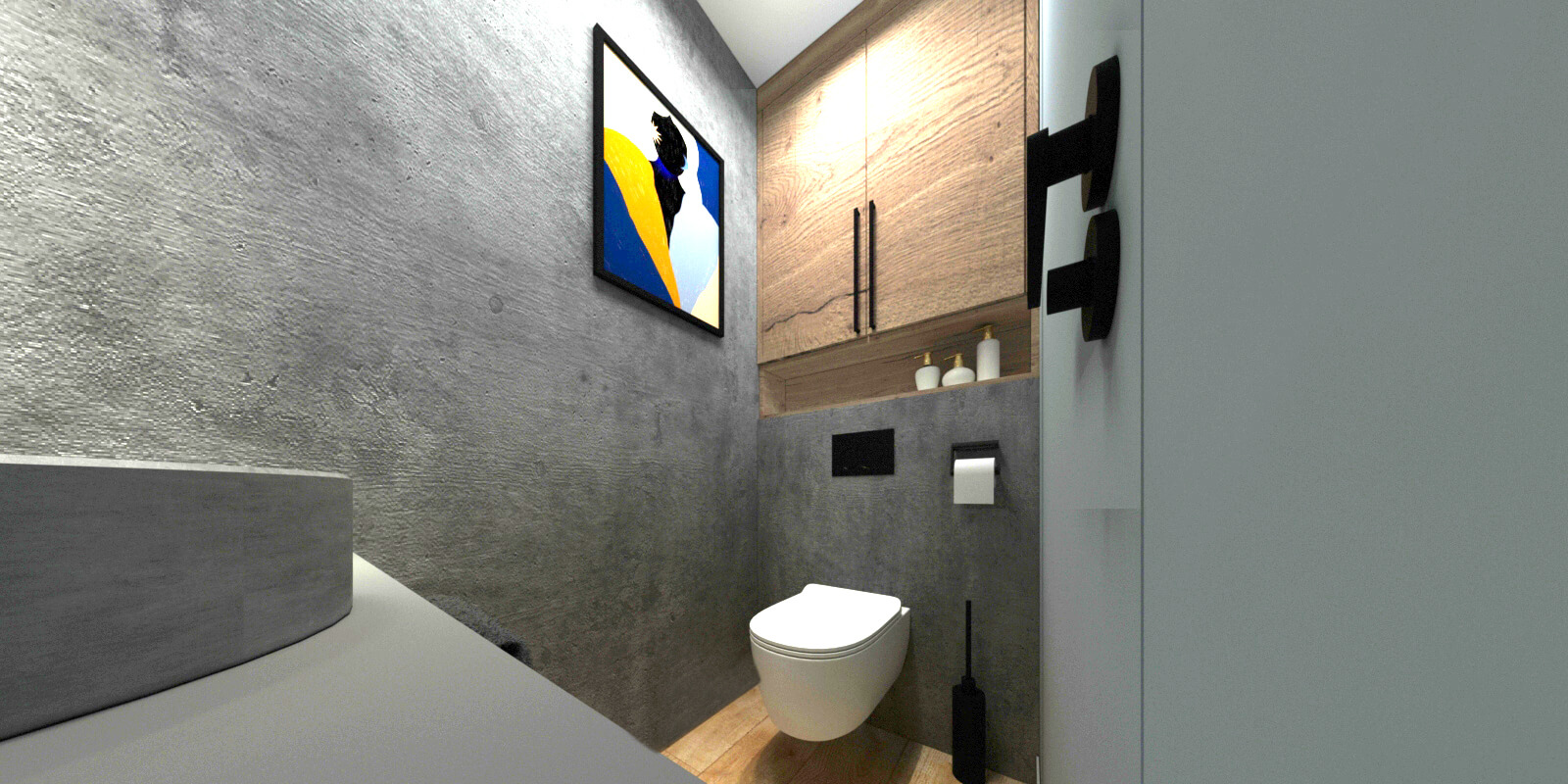 WC z betonową ścianą
