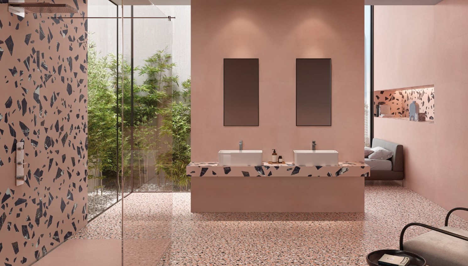 Różowe lastryko w łazience