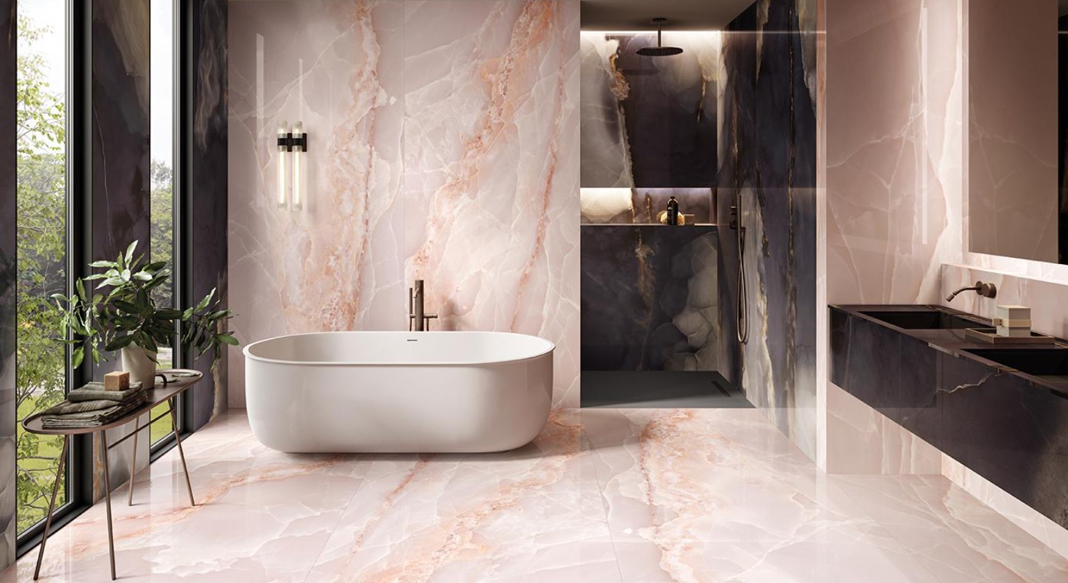 Różowy i onyks w łazience