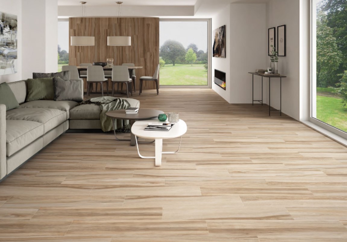 Styl biofilny - płytki do salonu w kolorach ziemi