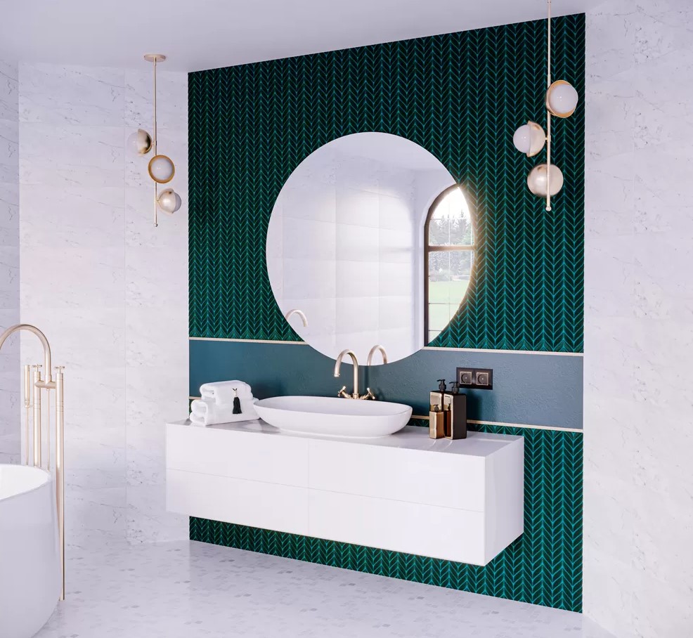 Szmaragdowe płytki do łazienki