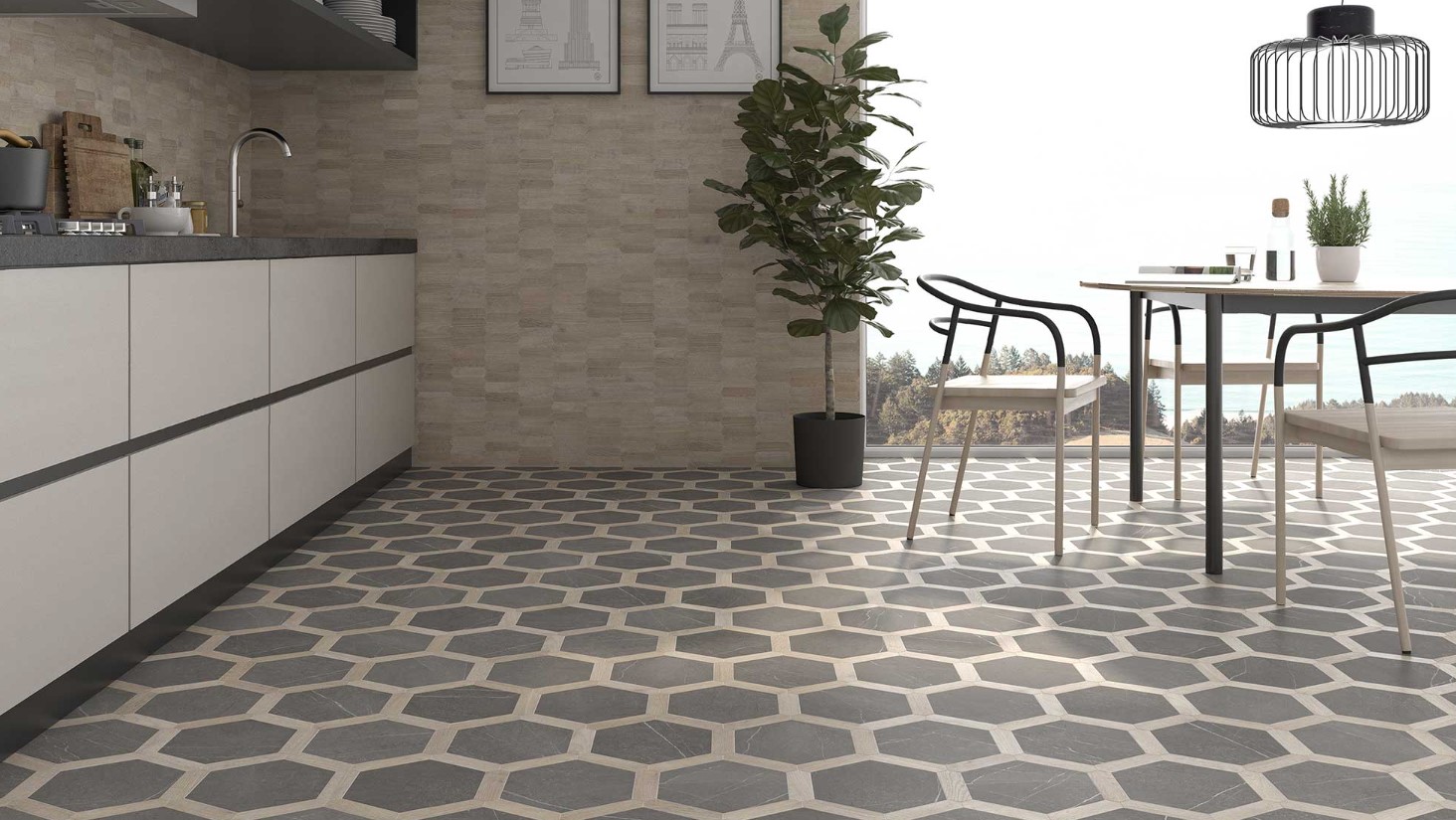 dekoracyjne płytki drewnopodobne na ścianie w kuchni