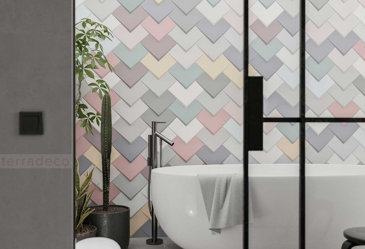 Kafelki trójwymiarowe trójkątne w łazienice