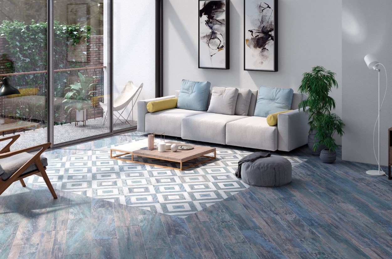 niebieska imitacja drewna