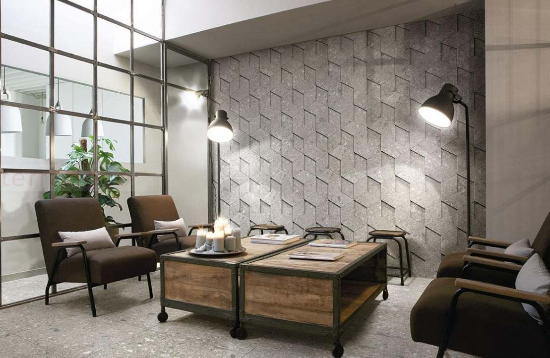 płytki 3 d w salonie