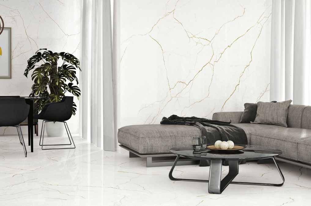 płytki marmuropodobne w salonie