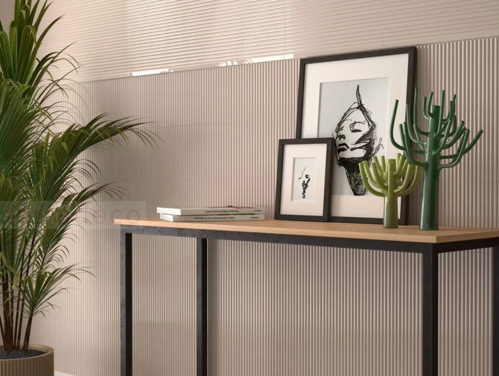 Pudrowy róż do salonu - płytki 3D w salonie