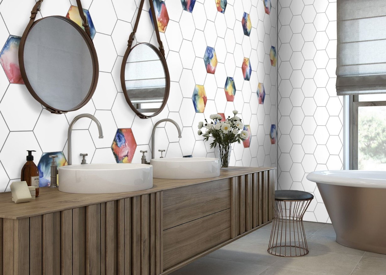 rozrzucony heksagonalny patchwork