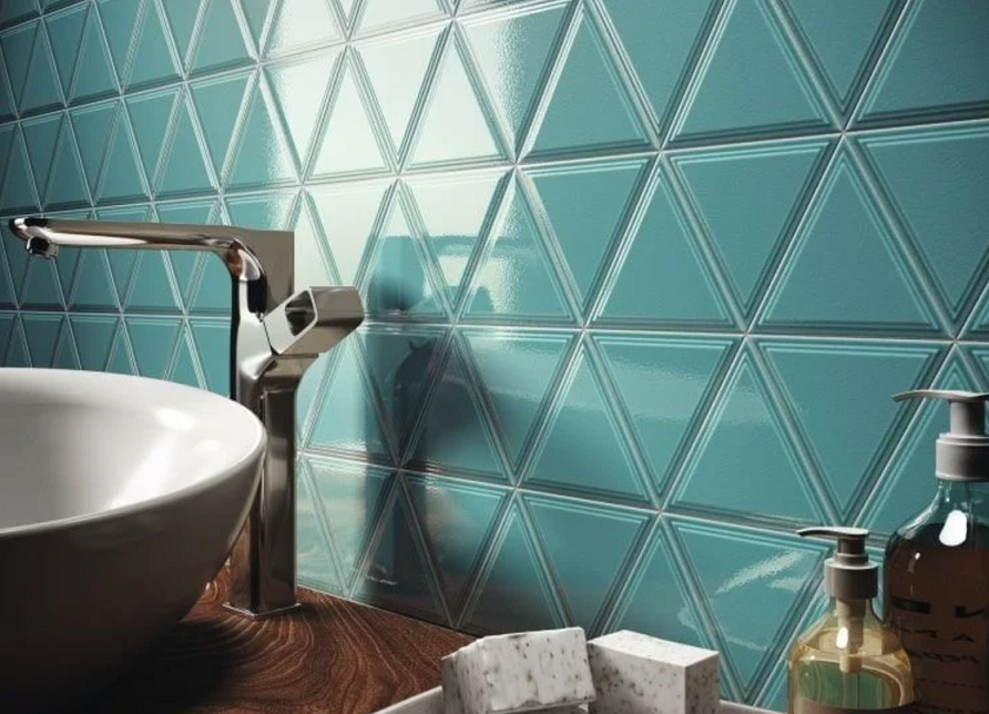 płytki trójkątne na ścianie