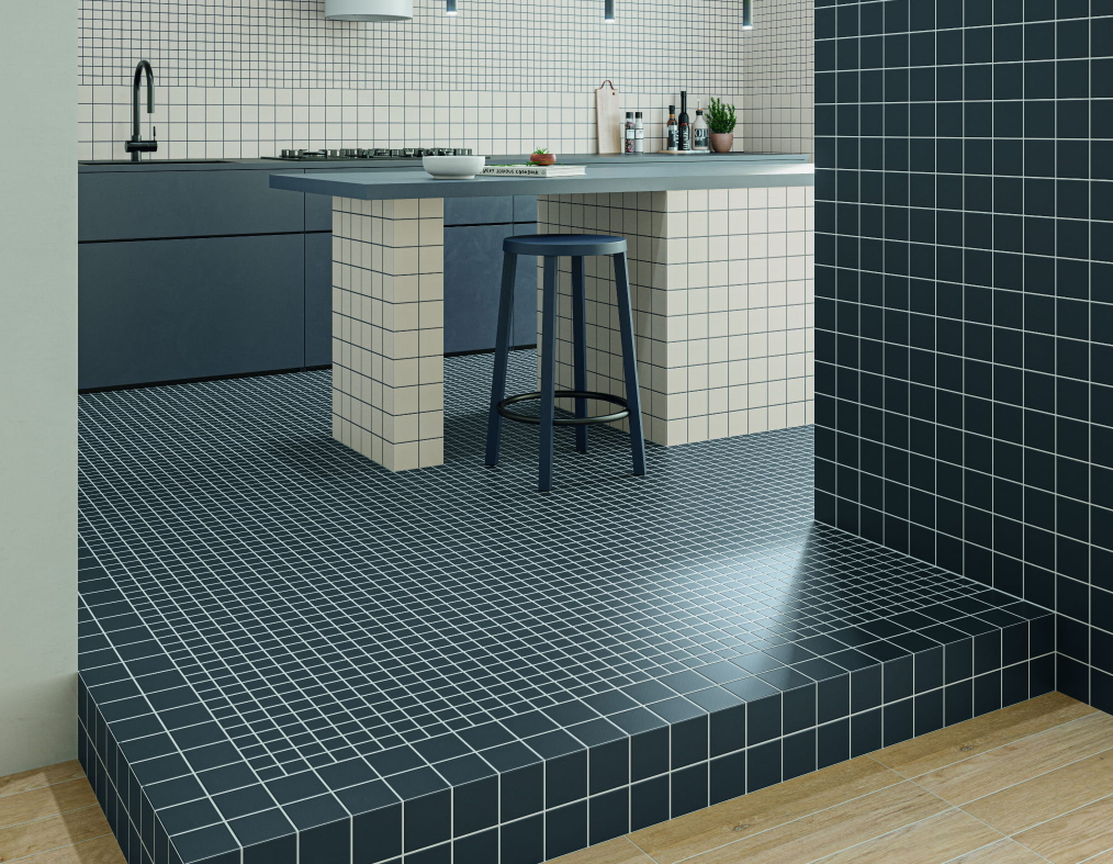 niebiesko biała kuchnia